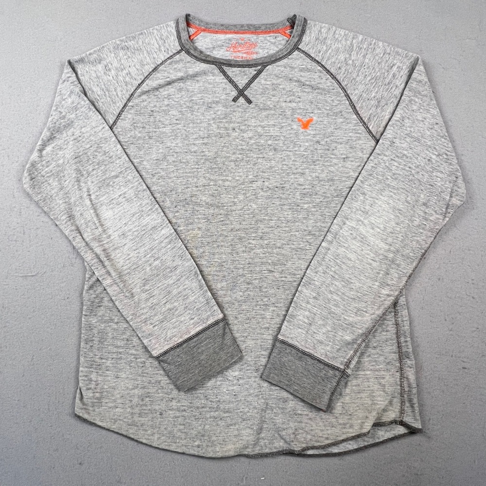 American Eagle Thermal Shirt Mens Large Gray Long Sleeve Heritage Waffle Knit
